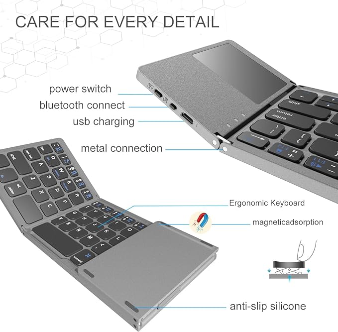 Foldable Bluetooth Keyboard, Pocket Size & Portable
