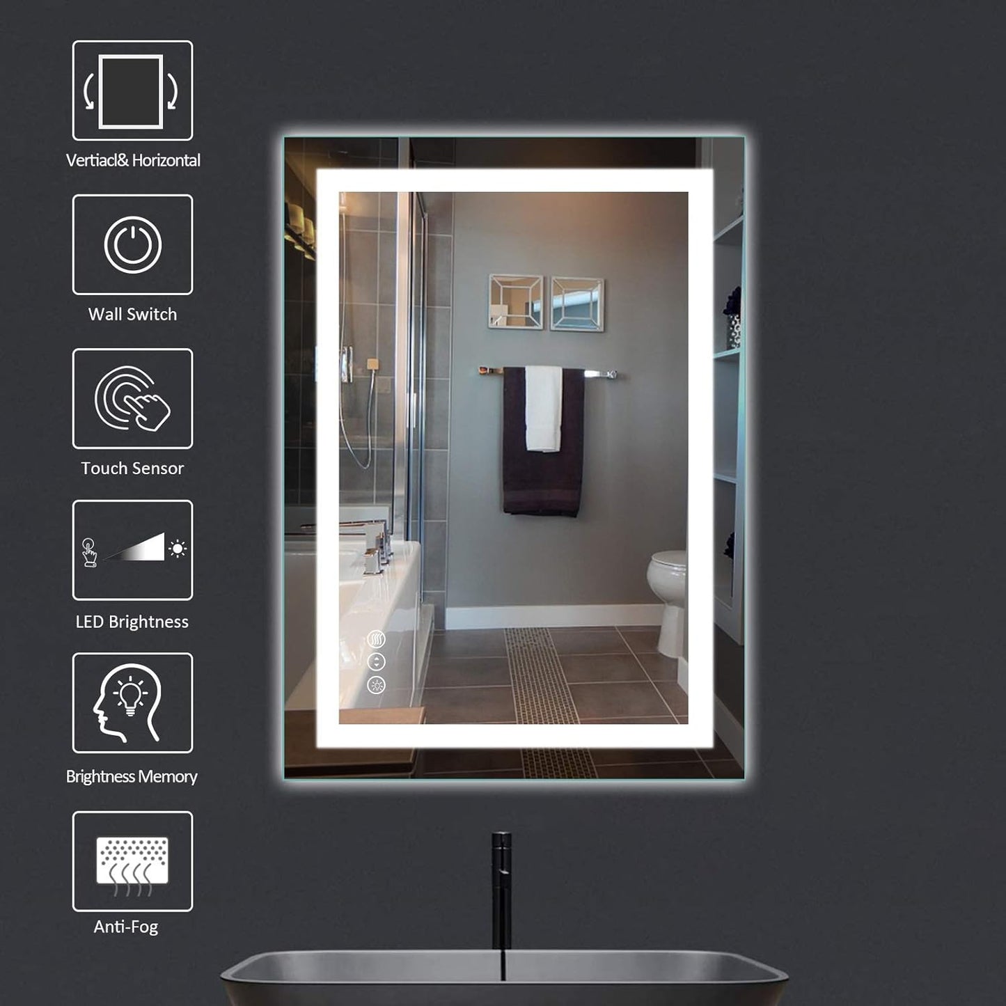 LED Bathroom Mirror with Front and Backlight