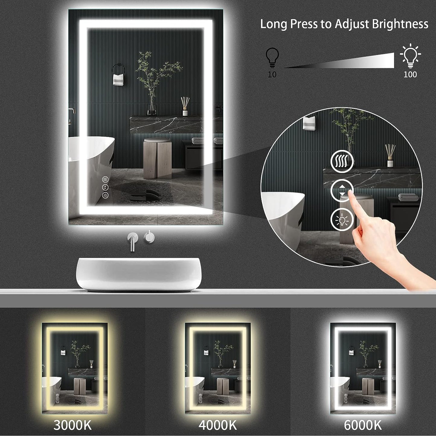 LED Bathroom Mirror with Front and Backlight