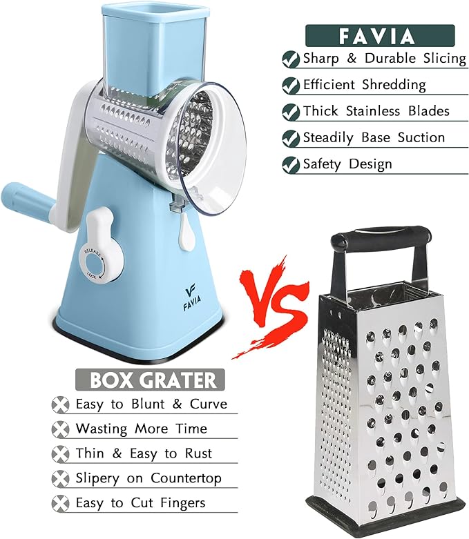 Rotary Cheese Grater with Handle with 3 Stainless Steel Drum Blades