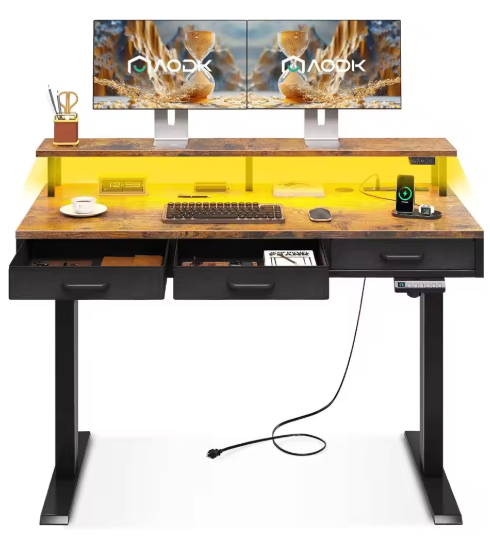 ProLift Electric Standing Desk with Storage – 55 inch” High-End Sit-Stand Desk with Power Outlets & LED Light Strips