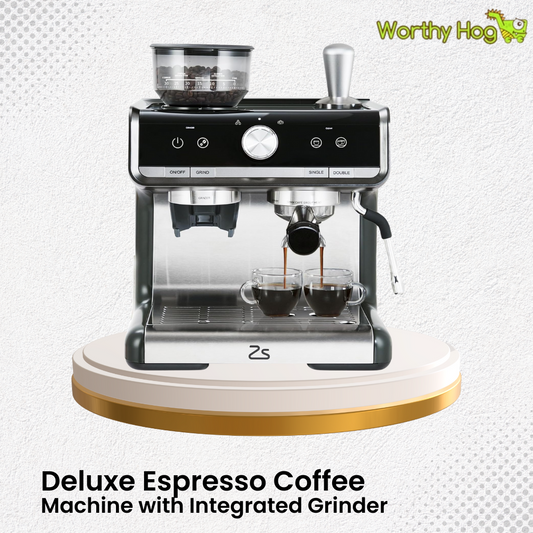 Deluxe Espresso Coffee Machine with Integrated Grinder – Barista Quality Milk Frother, 20-Bar Pressure, 1450W