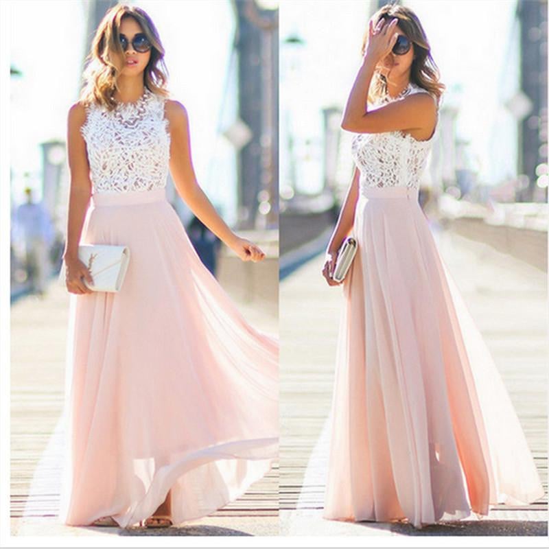 New Women Elegant Dress Crochet Lace Chiffon Beach Dress 2018 Sexy Sleeveless Long Party Maxi Dresses Vestidos Party dresses - worthyhog