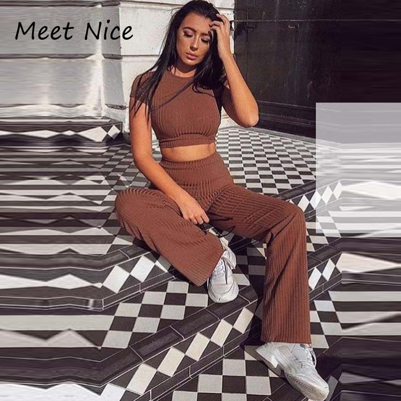 O Neck Crop Top and Long Pants Set - worthyhog