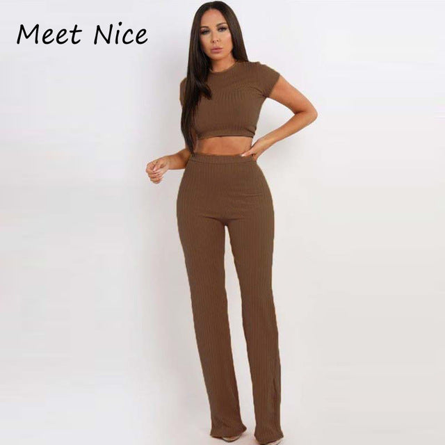 O Neck Crop Top and Long Pants Set - worthyhog