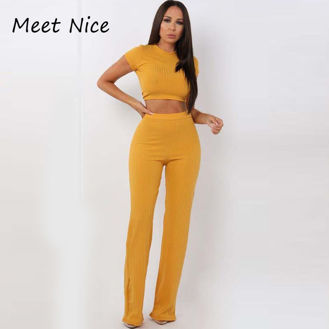 O Neck Crop Top and Long Pants Set - worthyhog