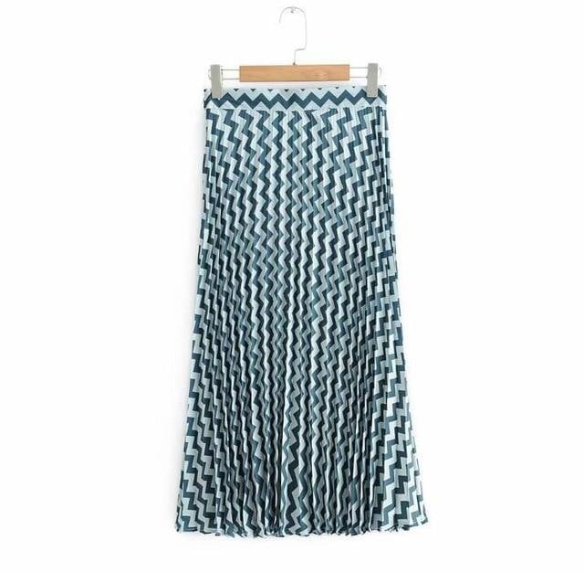 High Waist Geometric Print Pleated Skirt - worthyhog