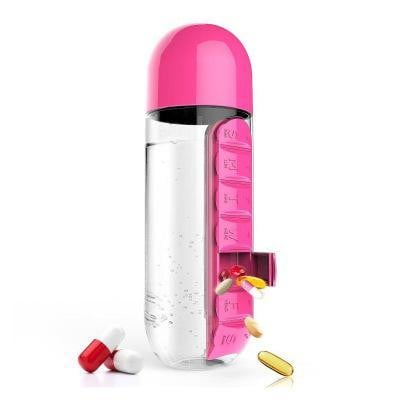 600ml Bpa Free Tritan Water Bottle With Daily Pill Box Organizer - worthyhog
