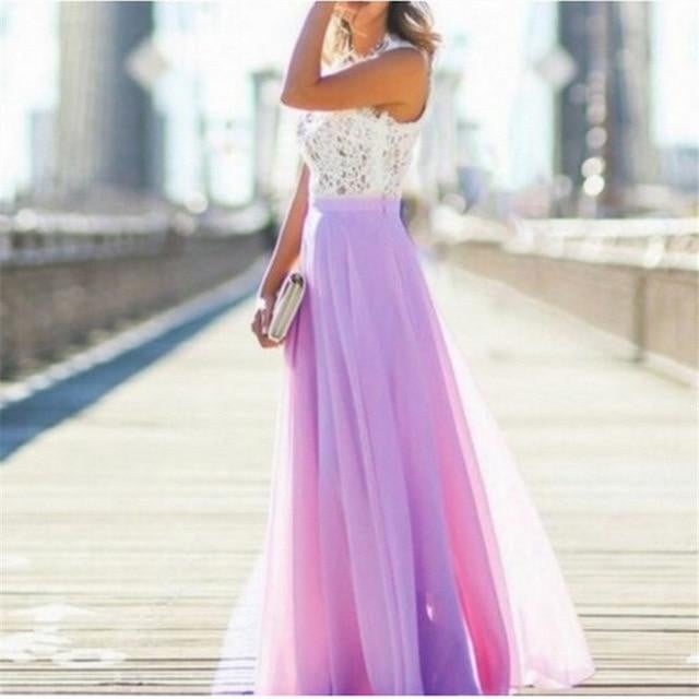 New Women Elegant Dress Crochet Lace Chiffon Beach Dress 2018 Sexy Sleeveless Long Party Maxi Dresses Vestidos Party dresses - worthyhog