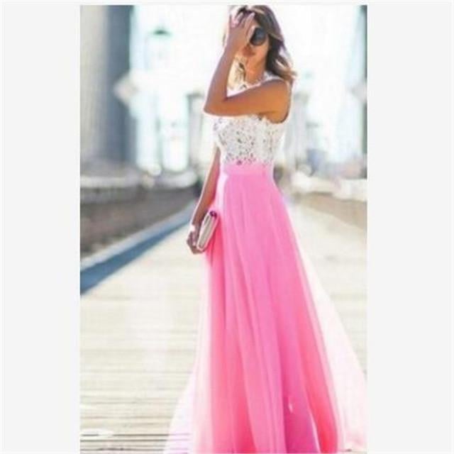 New Women Elegant Dress Crochet Lace Chiffon Beach Dress 2018 Sexy Sleeveless Long Party Maxi Dresses Vestidos Party dresses - worthyhog