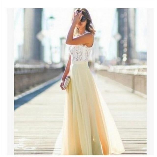 New Women Elegant Dress Crochet Lace Chiffon Beach Dress 2018 Sexy Sleeveless Long Party Maxi Dresses Vestidos Party dresses - worthyhog