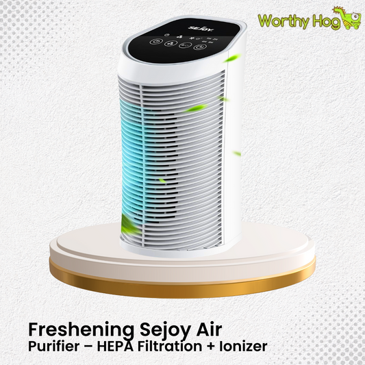 Freshening Sejoy Air Purifier – HEPA Filtration + Ionizer, Ultra Silent & Pet Friendly (200 Sq Ft)