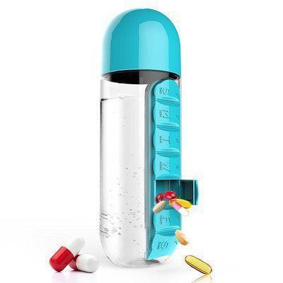 600ml Bpa Free Tritan Water Bottle With Daily Pill Box Organizer - worthyhog